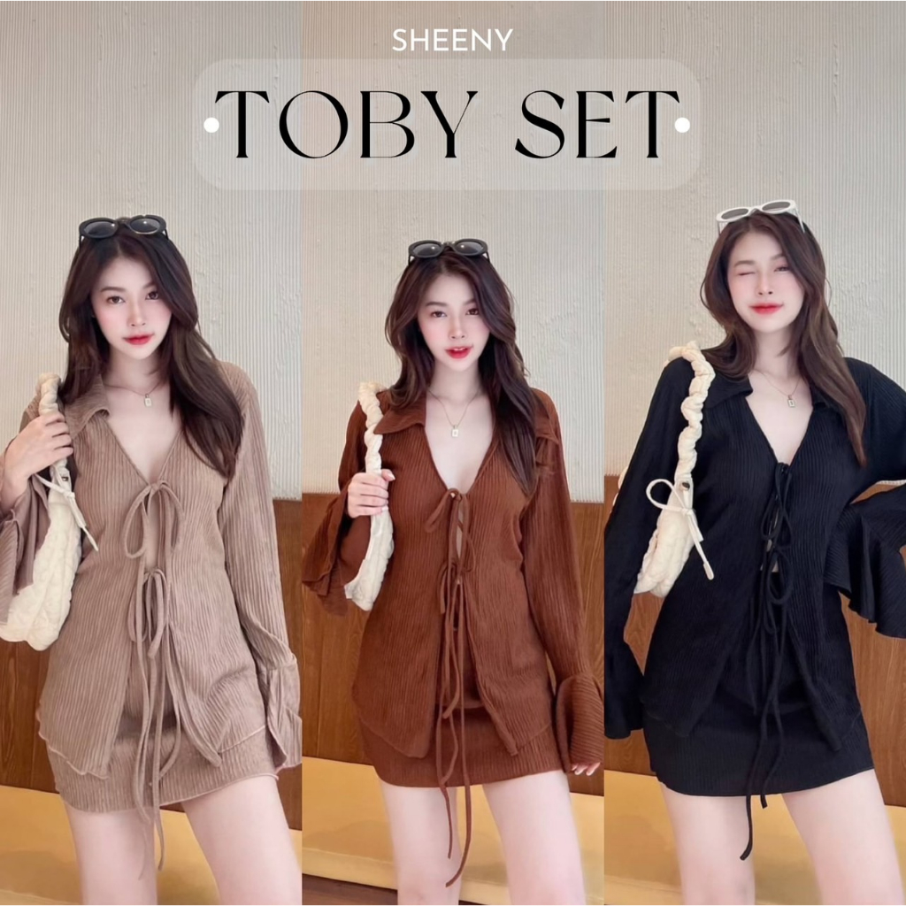 ARPA : ชุดเซ็ท 2 ชิ้น เช็ทกระโปรง-TOBY SET- เสื้อคอปกแขนยาว เซ็ทแขนระบาย ชุดเซ็ทเสื้อผูกอก เซ็ทน่ารักๆ ป้าย Sheeny.