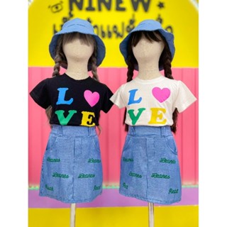 Naa // ni // แฟชั่นเด็ก ชุดเซ็ทเด็ก เซท Love 3 ชิ้น เสื้อ+กระโปรง+หมวก น่ารักสุดคิวท์