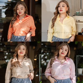 SH114 เสื้อเชิ้ตแขนยาว 4 สี น้ำตาล/ชมพู/ส้ม/เหลือง เสื้อผ้าพลัสไซส์ Plussize fashion ชุดคนอ้วน แฟชั่นสาวอวบ