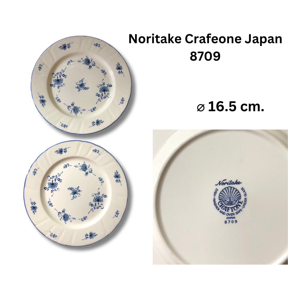 Noritake Craftone จานสลัด เซ็ท 2 ใบ (ขายคู่) Scallop Blue White Floral Salad Plates #8709