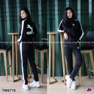 TW.6778-ดำ Set sport wear เสื้อแขนยาวตัดต่อแขน ommishop