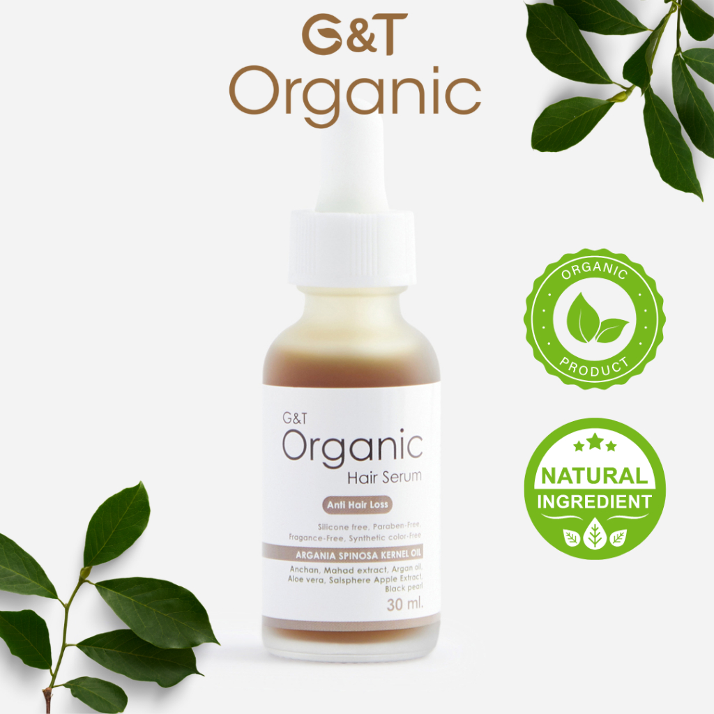 ลดผมร่วงเพิ่มผมใหม่3เท่า เซรั่มปลูกผม G&TOrganic Hair Serum เซรั่มบำรุงผมสูตรออร์แกนิคด้วยสารสกัดจากสมุนไพรธรรมชาติ30 ml