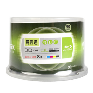 BD+R Ritek, Inkjet White 50pcs 50GB Bluray Blank Disc Dual Layer BDR 260min 8X Recordable Media Printabled.