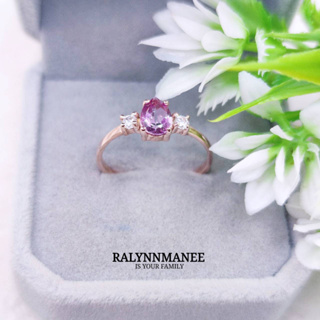 F6470 แหวนพลอยพิงค์โทพาซแท้  ( Pink topaz ) ตัวเรือนเงินแท้ 925 ชุบพิงค์โกล์ด มีไซส์ 57 แก้ไซส์ฟรี