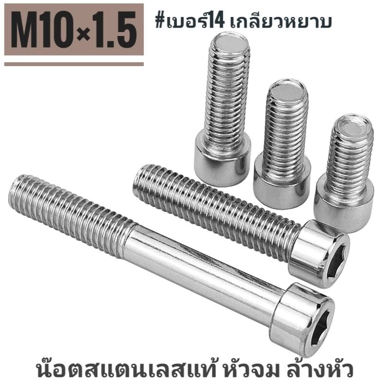 น๊อตสแตนเลส หัวจม หัวฝัง ล้างหัว M10 เบอร์14 ยาว 10-60 มม.เกลียวหยาบ