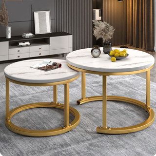 【ส่งจากไทย จัดส่งถายใน24H】โต๊ะกลมกลาง โต้ะกาแฟ โต๊ะกลางโซฟา Coffee Tables ลายหินอ่อน แข็งแรง โครงเหล็ก สไตล์โมเดิร์น