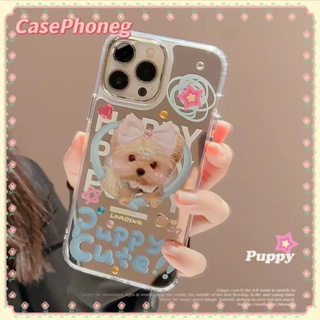 🍑CasePhoneg🍑ป้องกันการหล่น ขอบเต็ม iPhone 11 14 pro max พื้นผิวกระจก การ์ตูน ลูกสุนัข เคสใส น่ารัก case for iPhone 12 13