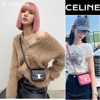 🍑เซลีน CELINE Mini Triomphe In Triomphe Canvas And Calfskin