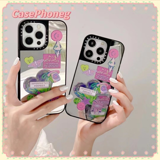 🍑CasePhoneg🍑ป้องกันการหล่น ขอบเต็ม iPhone 11 14 pro max ขอบดำ พื้นผิวกระจก การ์ตูน รูปหัวใจ หวานสวยcase for iPhone 12 13