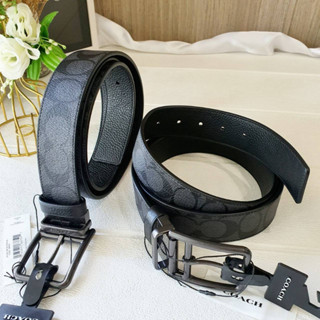 💚แท้💯 พร้อมส่ง💚เข็มขัดเส้นใหญ่ COACH 91288 DOUBLE BAR BUCKLE CUT-TO-SIZE REVERSIBLE BELT