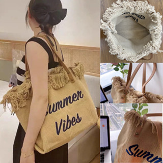 พร้อมส่ง Summer Viber กระเป๋าผ้าสะพายข้าง งานผ้าลายสาน ใบใหญ่ ใส่ของได้เยอะ