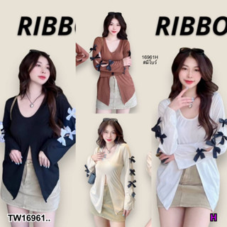 TwinsShopVip💗พร้อมส่ง TW16961 เสื้อ แขนยาว #มีโบว์ แหวกหน้า ..