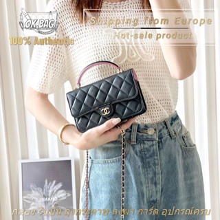 👜ชาแนล CHANEL 23P Lambskin Black Pink Chain handbag สุภาพสตรี กระเป๋าสะพายไหล่