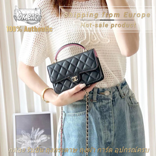 👜ชาแนล CHANEL 23P Lambskin Black Pink Chain handbag สุภาพสตรี กระเป๋าสะพายไหล่