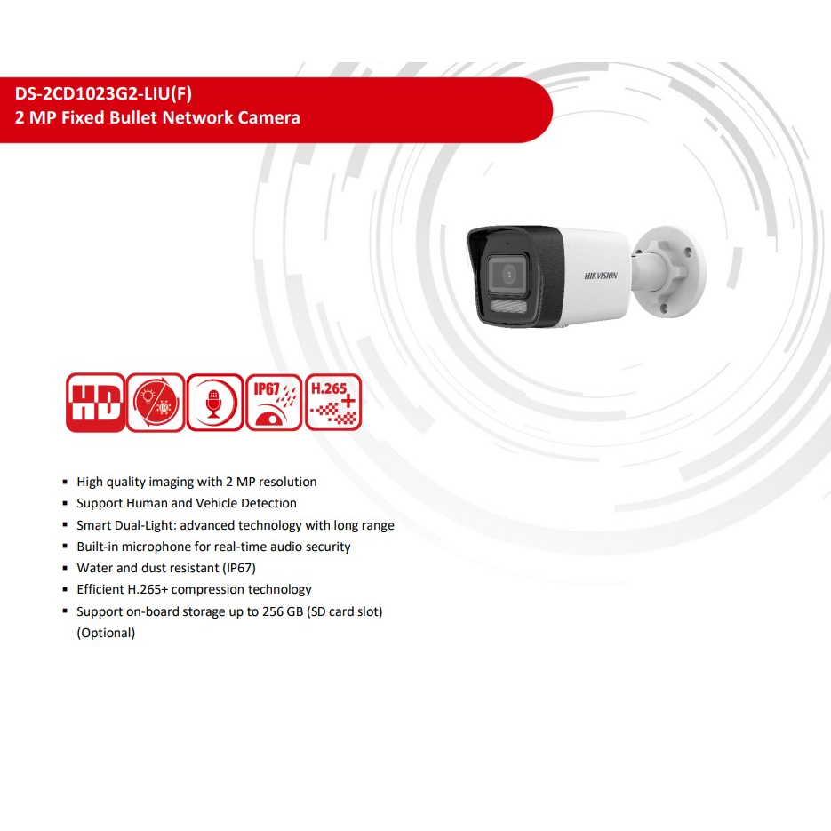 Hikvision IP Camera กล้องวงจรปิด 2MP รุ่น DS-2CD1021G0-I , DS-2CD1023G0E-I หรือ DS-2CD1023G2-LIU   2.8mm ( 4 ตัว)