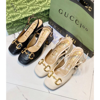 พร้อมส่งรองเท้าส้นสูงรัดส้น Guccci Mid-heel slingback with horebit งานเกรดHi-End