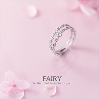 s925 Fairy ring แหวนเงินแท้ ดีไซน์เป็นวงคู่ มีเอกลักษณ์ สวยหวาน ใส่สบาย เป็นมิตรกับผิว สามารถปรับขนาดได้