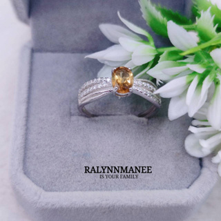 RP005  แหวนพลอยซิทรีนแท้ ( Citrine) ตัวเรือนเงินแท้ 925 ชุบทองคำขาว เป็นงานแก้ไซส์ฟรี