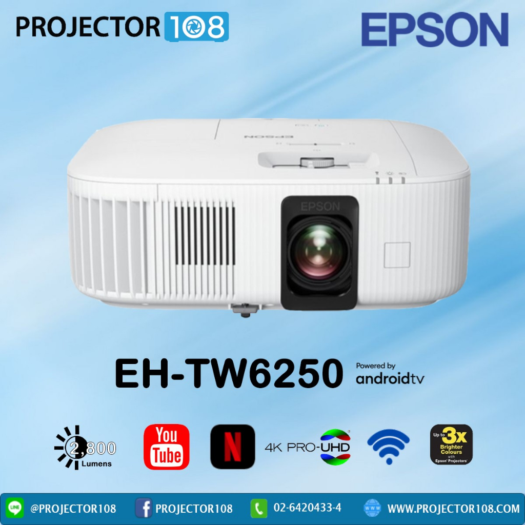 Epson Home Theatre EH-TW6250 4K PRO-UHD 3LCD Smart Gaming Projector ; Featuring proprietary 4K PRO-U