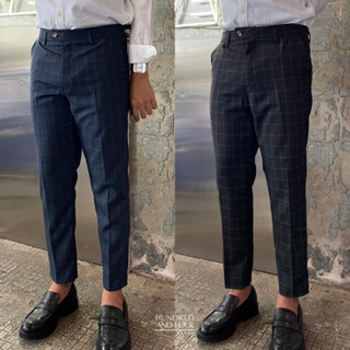 ใหม่ล่าสุด [ลายตาราง] กาเกงขาเต่อ 5 ส่วนทรงกระบอกเล็ก CHECKED SMART PANTS ผ้าสแลคน้ำหนักเบา