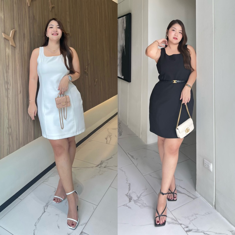 เดรสเอวคอด สาวอวบใส่แล้วเพรียว 2 สี M-4XL รุ่น Tara Slim