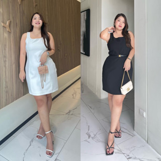 เดรสเอวคอด สาวอวบใส่แล้วเพรียว 2 สี M-4XL รุ่น Tara Slim