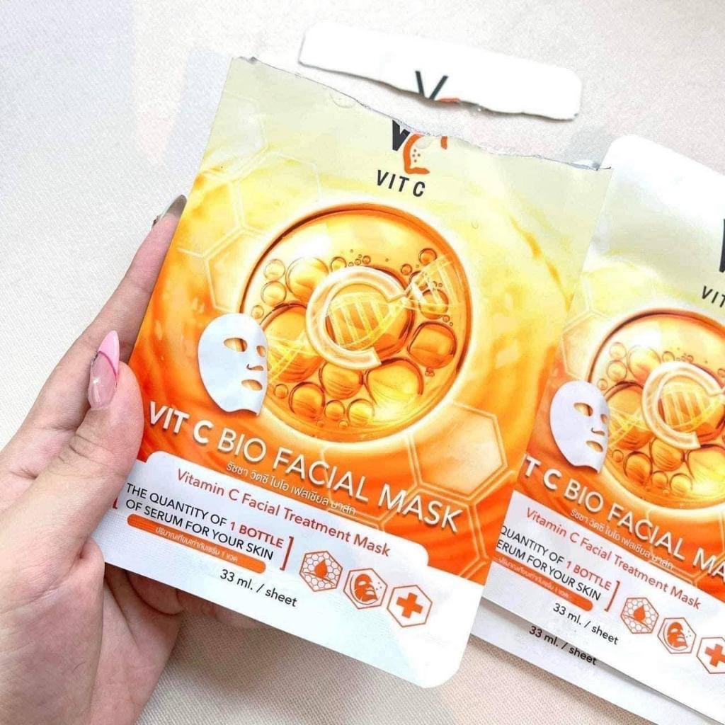 Vit C Bio Facial Mask มาร์คน้องฉัตร มาร์ควิตซีเกาหลี 33 ml มาร์คหน้า VCน้องฉัตร Vit c bio facial mas