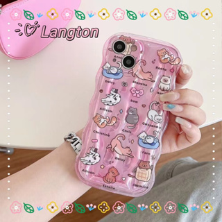 🌈Langton🌸ขอบเต็ม ป้องกันการหล่น iphone 11 14 pro max การ์ตูน ลูกแมว เลเซอร์ สาวน่ารักหัวใจ สีชมพู case for iPhone 12 13