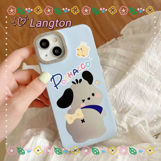 🌈Langton🌸ขอบเต็ม ป้องกันการหล่น iphone 11 14 pro max การ์ตูน ลูกสุนัข สีฟ้า เส้นขอบโปร่งใส น่ารัก case for iPhone 12 13