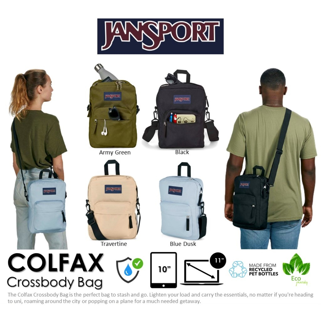 JanSport รุ่น COLFAX Crossbody Bag กระเป๋าสะพายข้าง มี 4 สีให้เลือก ใส่โทรศัพท์หรือแท็บเล็ต 11" ได้ 