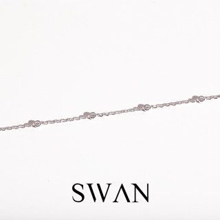 SWAN - Seven Bezel Bracelet สร้อยข้อมือเงินแท้ สร้อยข้อมือเส้นบาง มีจี้ ฝังเพชรคิวบิกเซอร์โคเนีย cubic zirconia