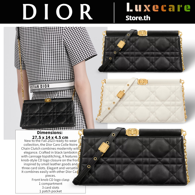 ถูกที่สุด ของแท้ 100%/【2023】Dior CARO COLLE NOIRE Women/Shoulder Bag กระเป๋าโซ่/กระเป๋าครัช