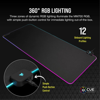 CORSAIR GAMING ( แผ่นรองเมาส์พร้อมไฟสามสี ) MOUSEPAD MM700 RGB EXTENDED CLOTH XL WARRANTY 2Y