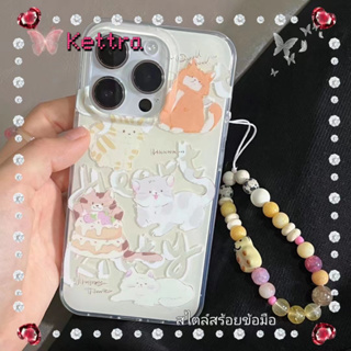 💜Kettra💜ป้องกันการหล่น ขอบเต็ม iPhone 11 14 pro max สไตล์สร้อยข้อมือ เส้นขอบโปร่งใส การ์ตูน ลูกแมว case for iPhone 12 13