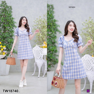 PP18740 dress แขนตุ๊กตาลายสกอต ..