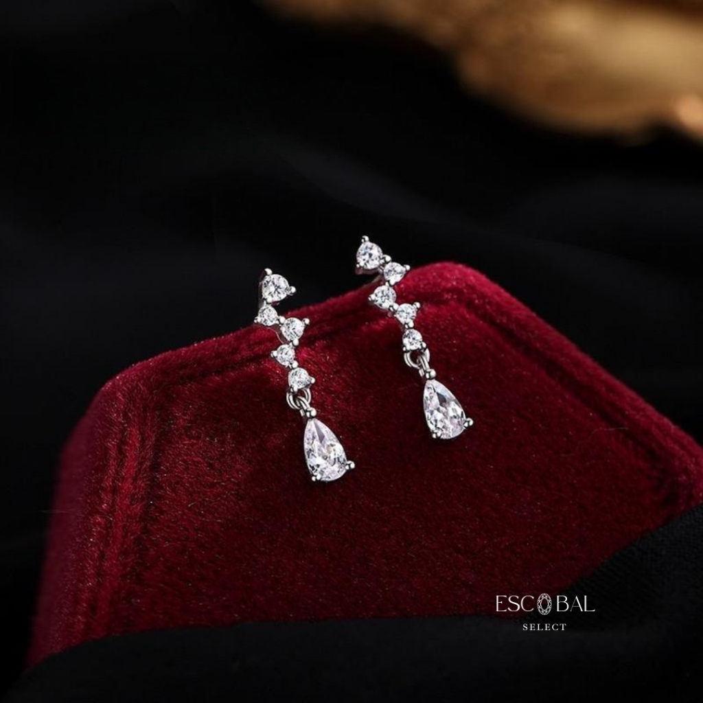 ESCOBAL ต่างหูเงินแท้ Water Eardrop ต่างหูเพชร หรูสวย  ต่างหูแฟชั่น ของขวัญให้แฟน วาเลนไทน์ - รูปที่ 4