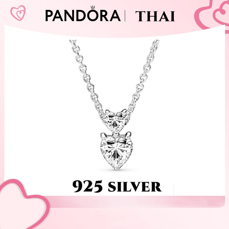 [ส่งจากกรุงเทพ]Pandora เงิน925 สร้อยคอ สร้อยคอพร้อมจี้ Double Heart Pendant necklace ของขวัญสำหรับคนพิเศษ ของแท้ 100%