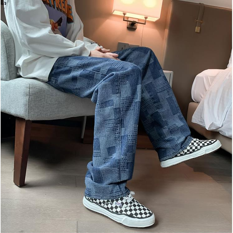 beerbroth-กางเกงยีนส์ผู้ชาย ลายสก๊อต เอวยางยืดมีผูกเชือก ขายาว ในยุโรป หรัฐอเมริกา แฟชั่น ขากระบอก สไตล์เกาหลี - รูปที่ 3