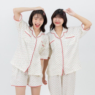 🍒✨ cherry bomb croffle pajamas ชุดนอนผ้าย่น ไม่มีวันยับ ลายเชอรี่