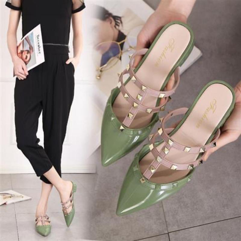 รองเท้าแฟชั่นปลายแหลม สีเขียว Size 36-40