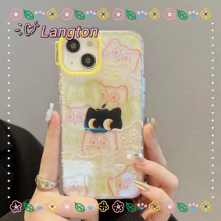 🌈Langton🌸ขอบเต็ม ป้องกันการหล่น iphone 11 14 pro max การ์ตูน ลูกแมว เคสใส เรียบง่าย เลเซอร์ น่ารัก case for iPhone 12 13