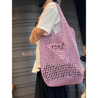 TOTE BAG กระเป๋าสาน รับSummer กระเป๋าสานเกร๋ๆ งานสวยมาก สีชมพู พราด้า ปราด้า