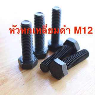 น็อต สกรู สกรูหัวหกเหลี่ยมดำ M12 ยาว 25 - 90 มิล เกลียวมิล