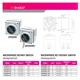 DAKO สวิทซ์ลูกบิดกันน้ำ 2P/3P