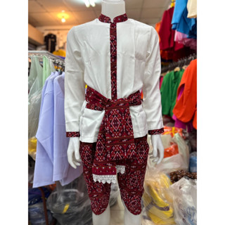 เสื้อแถบขิดแขนยาวชาย/โจงกระเบนผ้าแพรวาพิมพ์ลาย เอวยางยืด/มัด…