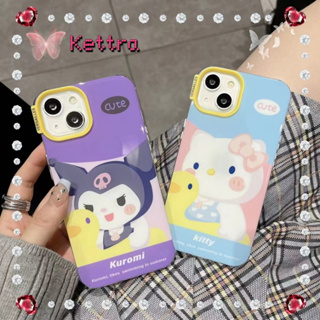 💜Kettra💜ป้องกันการหล่น ขอบเต็ม iPhone 11 14 pro max การ์ตูน คุโลมิ Hello Kitty เส้นขอบโปร่งใส case for iPhone 12 13