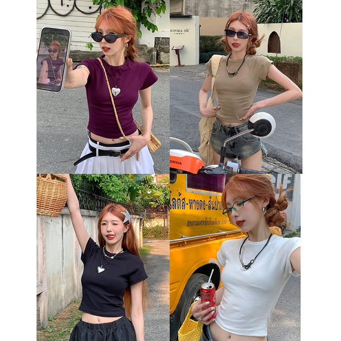 Suitcute รุ่นโคตรนุ่ม เสื้อครอป Crop Top เสื้อแขนสั้น ผ้าฝ้าย ทรงสลิมฟิต สวมใส่สบาย