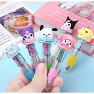 ‼️พร้อมส่ง‼️ปากกาแท่งจิ๋ว4สีด้ามซิลิโคนรุ่น Sanrio โดนัท