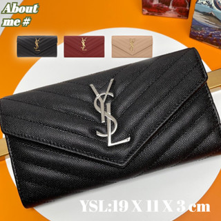 ⚡ YSL MONOGRAM กระเป๋าสตางค์หนังลายนูนขนาดใหญ่/กระเป๋าใส่เหรียญ/โลโก้โลหะ YSL