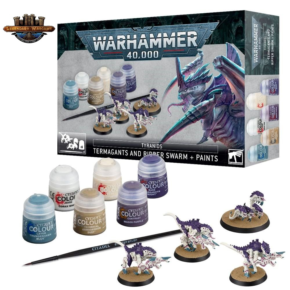 (200A พร้อมส่ง) Warhammer 40K : Tyranids : Termagant and Ripper Swarm + Paints Set ชุดโมเดลและสีสำหรับฝึกหัด